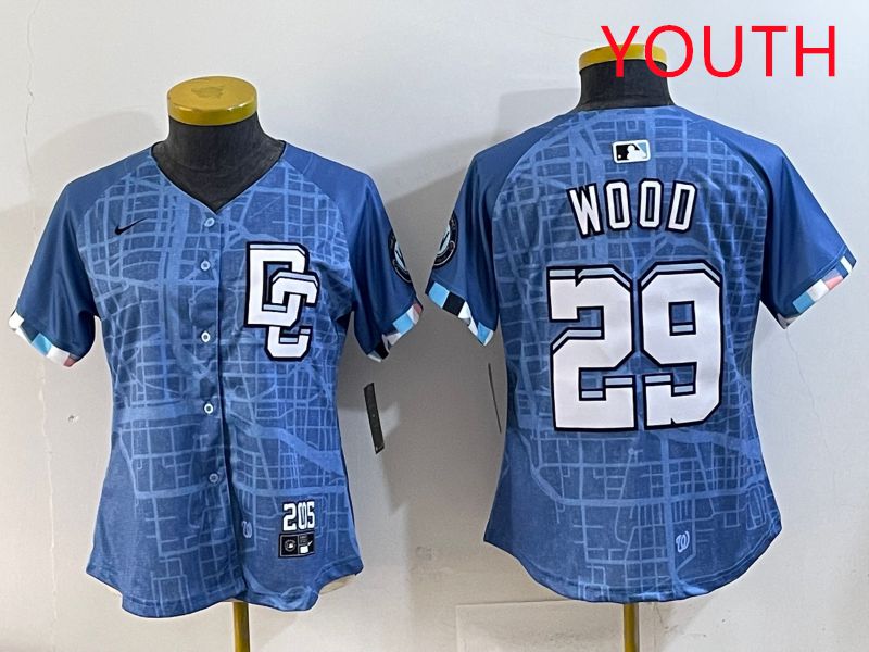 Youth Washington Nationals #29 Wood Blue Joint Name 2025 Nike MLB Jersey style 1